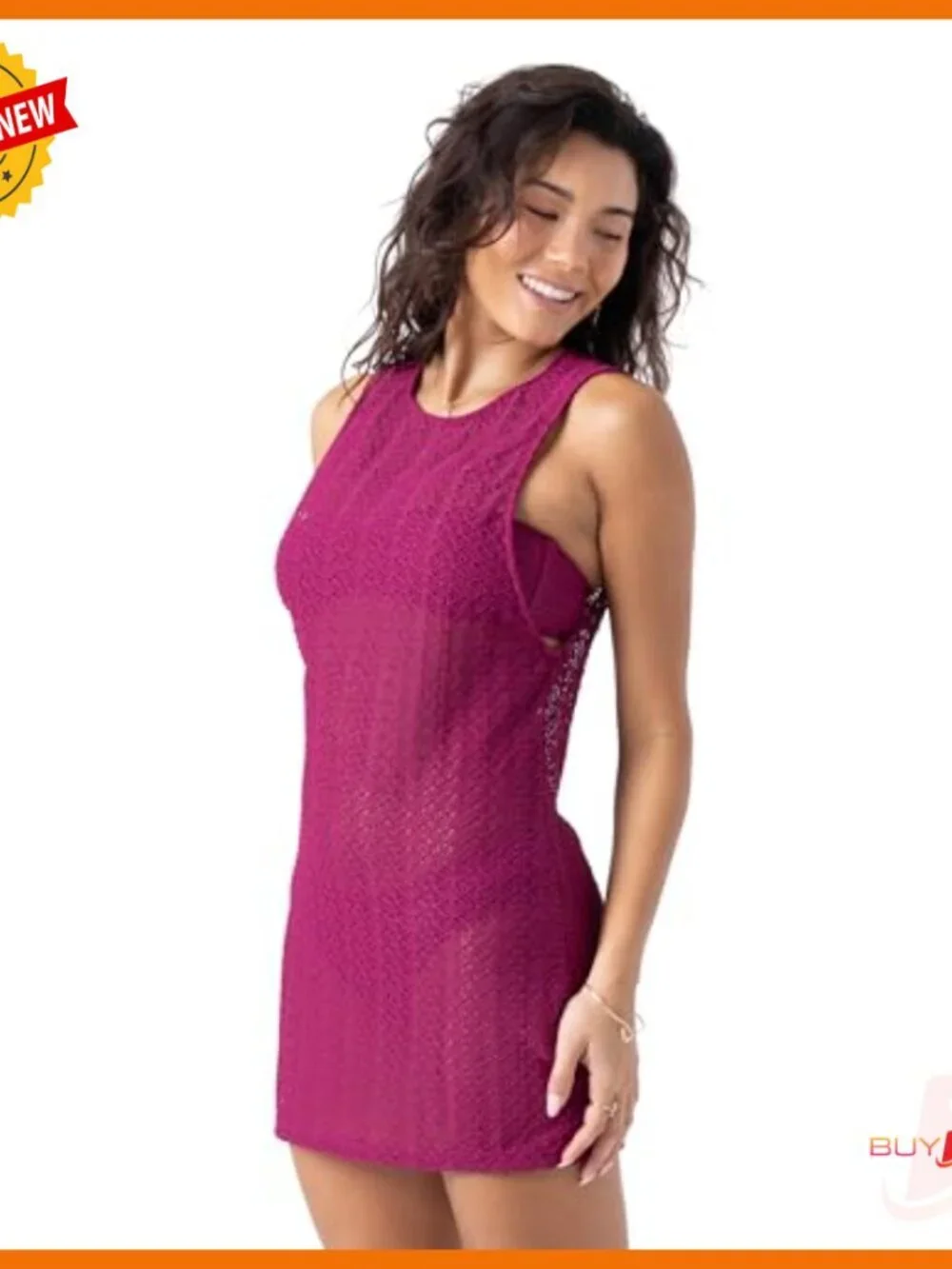 Midi Beach Cover Up Dress, Lightweight Breathable Fabric, Tie Closure - Picture 2 of 6